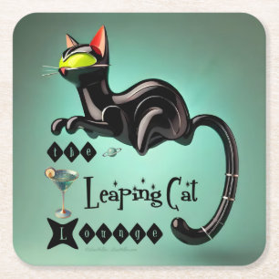 Atomfuturistic The Leaping Cat Lounge Rechteckiger Pappuntersetzer