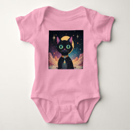 Atomfuturistische, kosmische schwarze Katze im Mon Baby Strampler