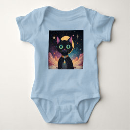 Atomfuturistische, kosmische schwarze Katze im Mon Baby Strampler