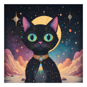 Atomfuturistische, kosmische schwarze Katze im Mon Fotodruck