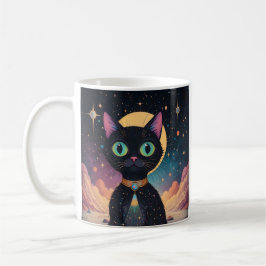 Atomfuturistische, kosmische schwarze Katze im Mon Kaffeetasse
