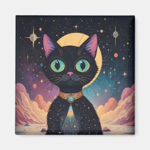 Atomfuturistische, kosmische schwarze Katze im Mon Magnet