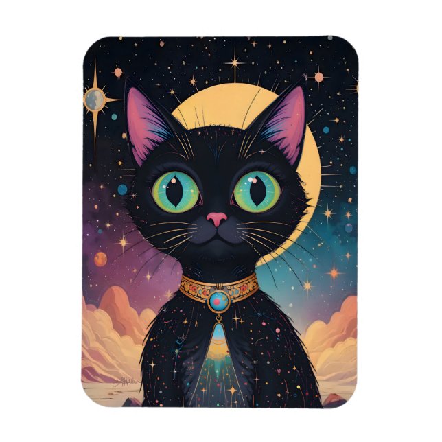Atomfuturistische, kosmische schwarze Katze im Mon Magnet (Vertikal)