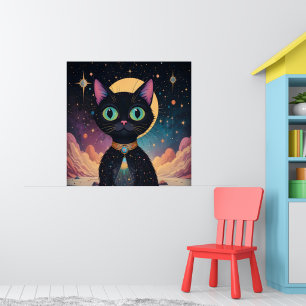 Atomfuturistische, kosmische schwarze Katze im Mon Poster