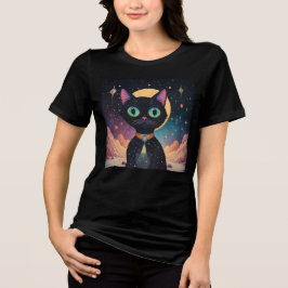 Atomfuturistische, kosmische schwarze Katze im Mon Tri-Blend Shirt