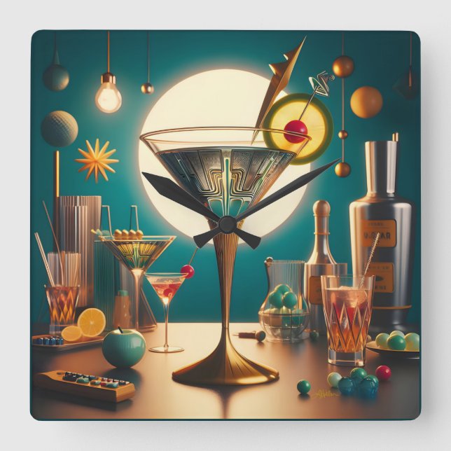 Atomfuturistische Schalttafel Martini Quadratische Wanduhr (Vorderseite)