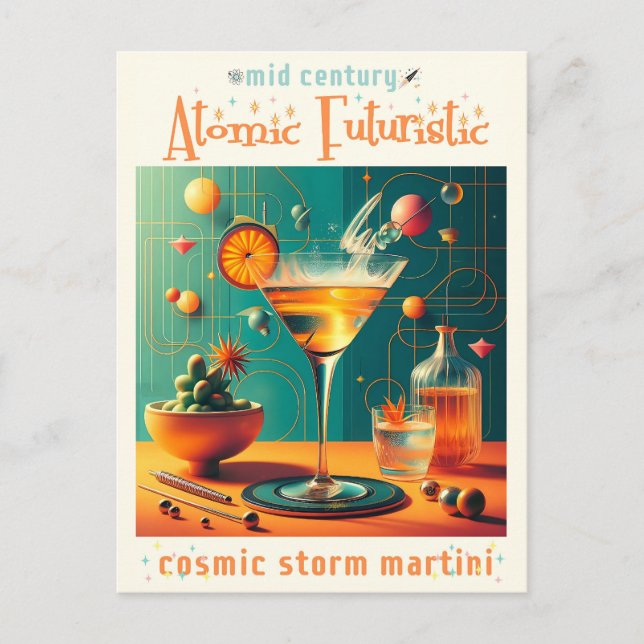 Atomfuturistischer kosmischer Sturm Martini Postkarte (Vorderseite)