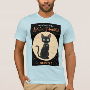 Atomfuturistischer Schwarzer Katzenmond mit Text T-Shirt