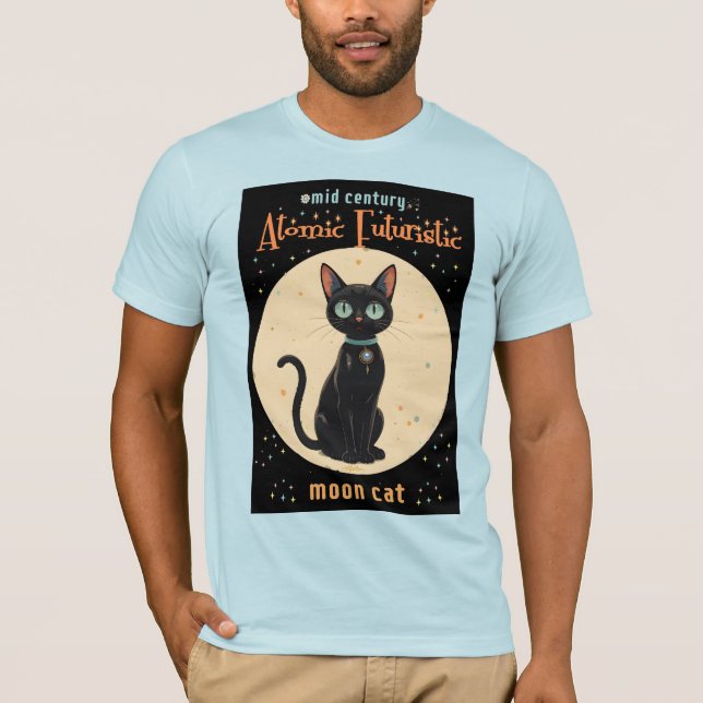 Atomfuturistischer Schwarzer Katzenmond mit Text T-Shirt (Vorderseite)