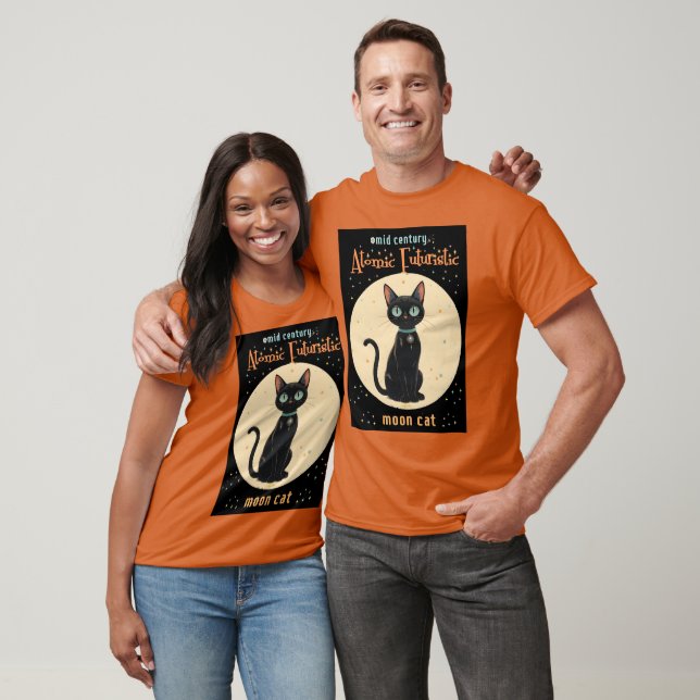 Atomfuturistischer Schwarzer Katzenmond mit Text T-Shirt (Unisex)