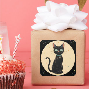 Atomfuturistischer Schwarzkatzenmoon Quadratischer Aufkleber