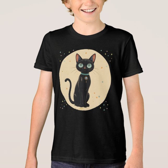 Atomfuturistischer Schwarzkatzenmoon Tri-Blend Shirt (Vorderseite)