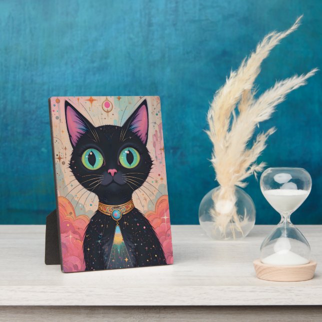 Atomfuturistisches Kosmisches Schwarzes Katzenuniv Fotoplatte (Seite)