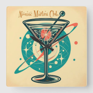 Atomi Martini Club Space Age Quadratische Wanduhr