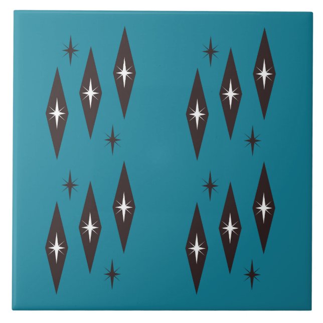 Atomic 1950er Diamantmuster Türkis Fliese (Vorderseite)