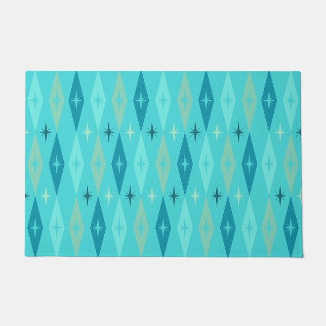 Atomic 1950er Jahre Diamonds Stars Türkis Fußmatte (Vorderseite)