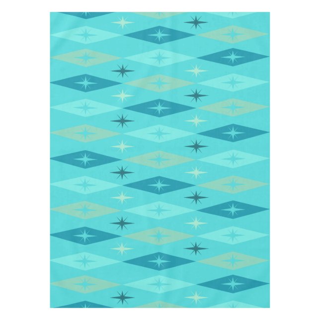 Atomic 1950er Jahre Diamonds Stars Türkis Tischdecke (Vorderseite)