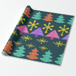 Atomic Äa Christmas Trees Kitsch Dark Geschenkpapier<br><div class="desc">Ein modernes Retro-Weihnachtsmuster aus der Mitte des Jahrhunderts. Tacky Art der 50er Jahre mit hellen,  kühnen,  schlecht aufeinander abgestimmten,  hässlichen Farben von Weihnachtsbäumen und Schneeflocken.</div>