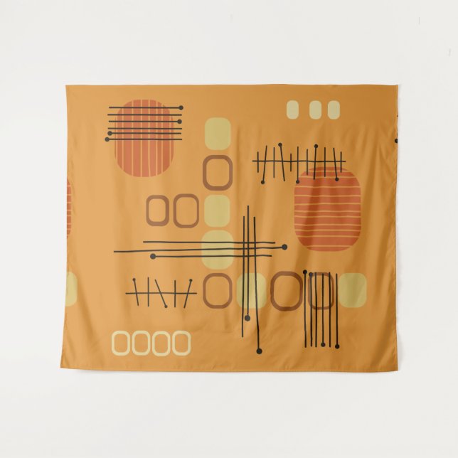 Atomic Abstrakt Barkcloth Ochre Wandteppich (Vorderseite (Horizontal))