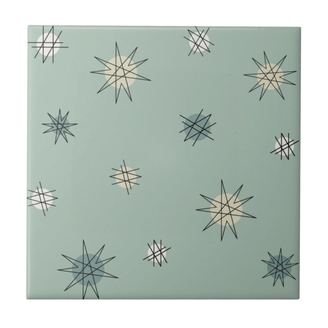 Atomic Age Starburst Planets Sage Green Fliese (Vorderseite)