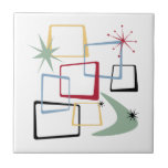 Atomic Ära Stars Boomerang Quadrate Mitte des Jahr Fliese<br><div class="desc">Fügen Sie Ihren Küchen oder Badezimmern diesen lustigen und farbenfrohen Prunk mit dieser fabelhaften atomaren Epoche der modernen Keramik Mitte des Jahrhunderts hinzu. Dieses Design mit abstrakten Quadraten,  Sternexplosionen und einem Bumerang in den Farben Rot,  Grün,  Blau,  Gelb und Schwarz...  so funky!</div>