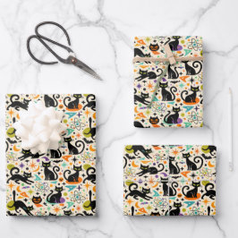 Atomic Black Cats Halloween Geschenkpapier Set