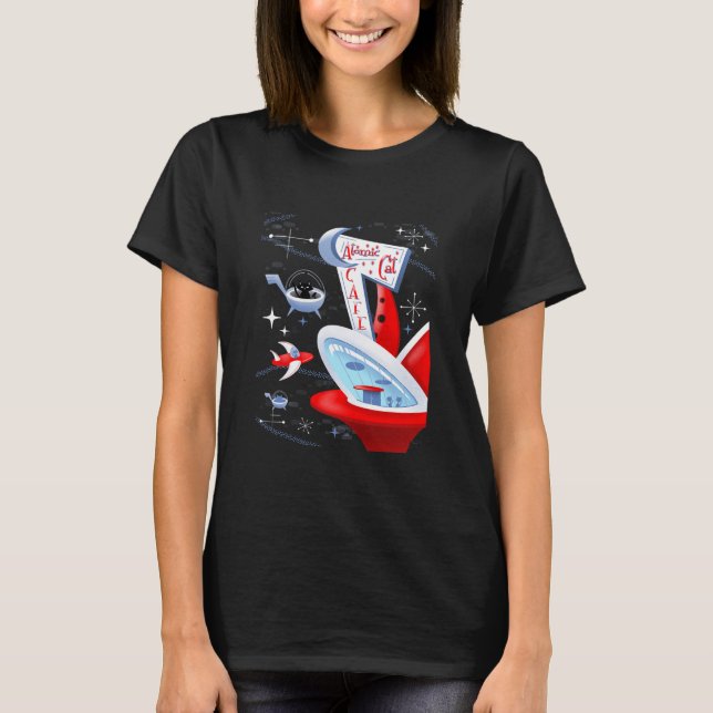 Atomic Cat Cafe Retro Futuristic T-Shirt (Vorderseite)