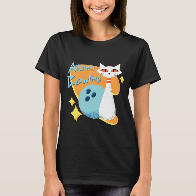 Atomic Cat in Mid-Century Modern Bowling Design T-Shirt (Vorderseite)