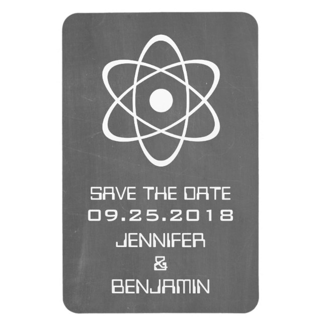 Atomic Chalkboard Save the Date Magnet, Elfenbeink Magnet (Vertikal)