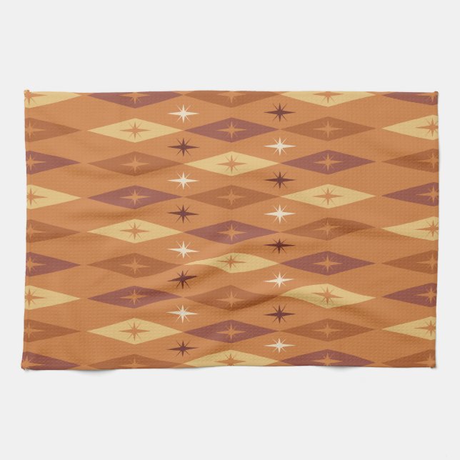 Atomic Diamonds Stars Orange aus den 50er Jahren Geschirrtuch (Horizontal)