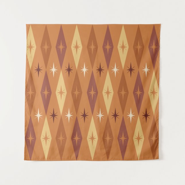 Atomic Diamonds Stars Orange aus den 50er Jahren Wandteppich (Vorderseite)