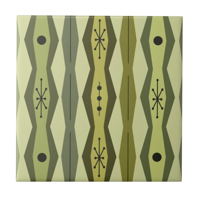 Atomic Era Abstract Columns Green Chartreuse Fliese (Vorderseite)