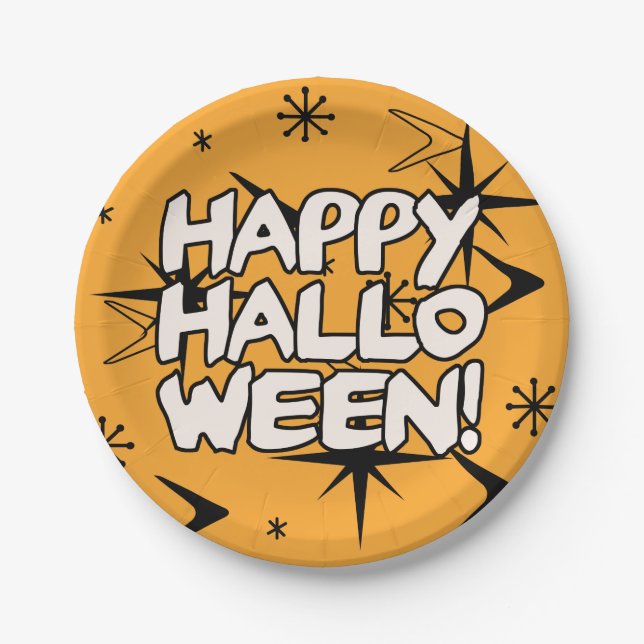Atomic Era Happy Halloween Pappteller (Vorderseite)
