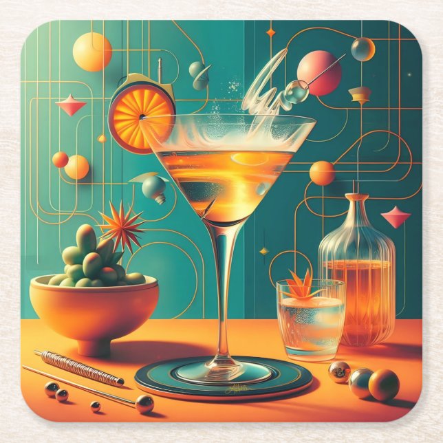 Atomic Futuristic Cosmic Storm Martini Rechteckiger Pappuntersetzer (Vorderseite)