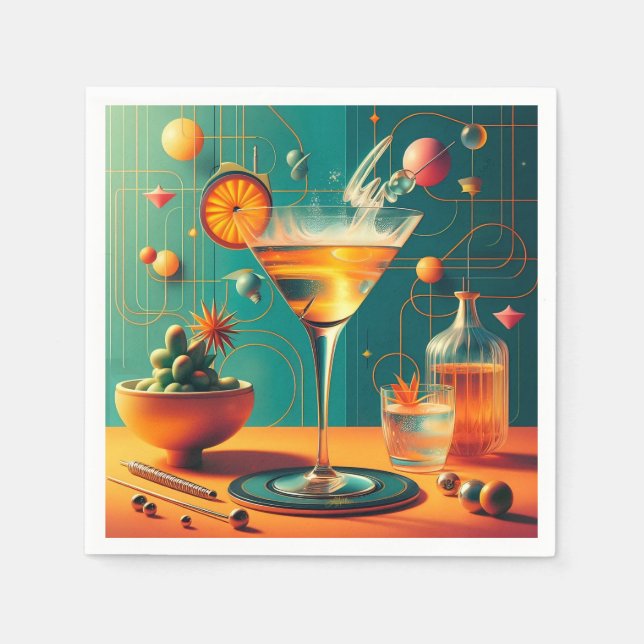 Atomic Futuristic Cosmic Storm Martini Serviette (Vorderseite)