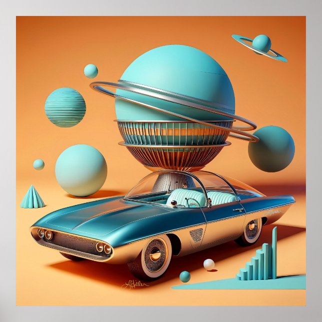Atomic Futuristic Sky View Cruiser Car  Poster (Vorne)
