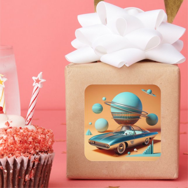 Atomic Futuristic Sky View Cruiser Car  Quadratischer Aufkleber (Party)