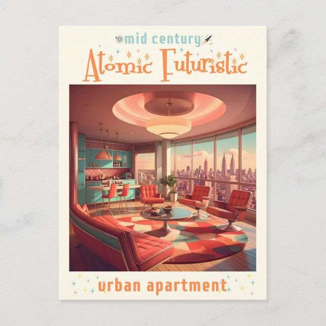 Atomic Futuristic Urban Apartment Postkarte (Vorderseite)