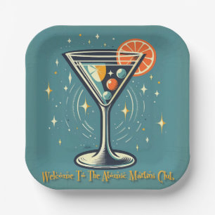 Atomic Martini Club Retro Futuristischer Cocktail Pappteller