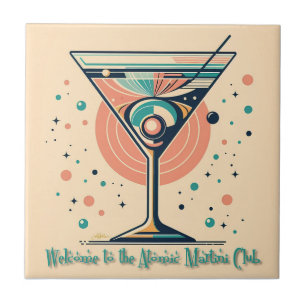 Atomic Martini Club Retro Futuristisches Weltraumz Fliese