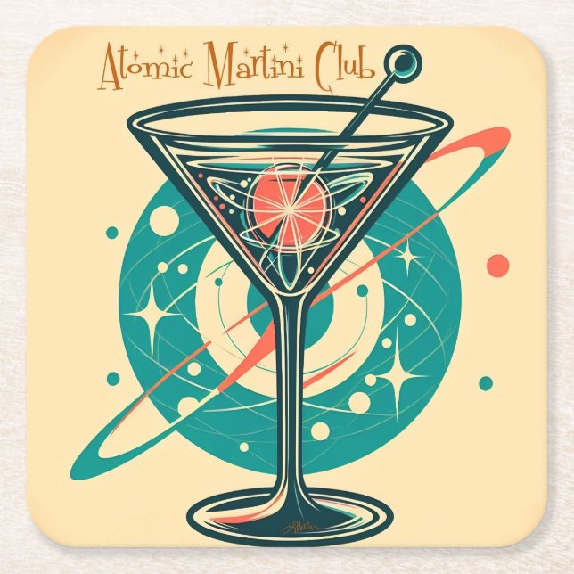 Atomic Martini Club Space Age Rechteckiger Pappuntersetzer (Vorderseite)