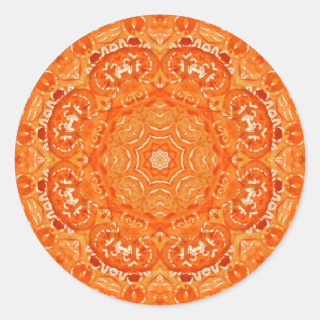 Atomic Orange Watercolor Mandala Runder Aufkleber (Vorderseite)