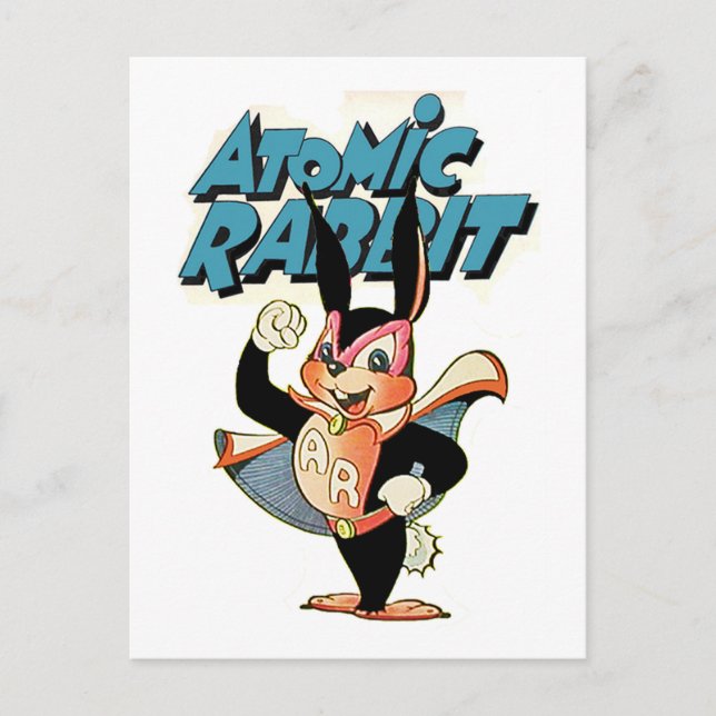 Atomic Rabbit Cartoon Superheld Postkarte (Vorderseite)