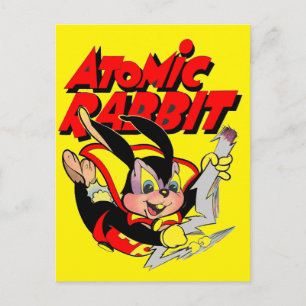 Atomic Rabbit lustiges pelziges Tier Superheld Postkarte