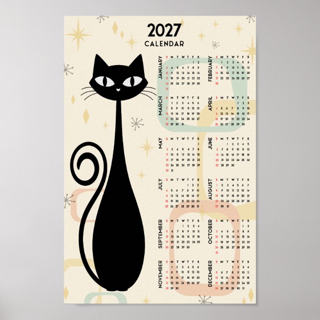 Atomic Retro Black Cat Mid Century 2027 Calendar Poster (Vorne)