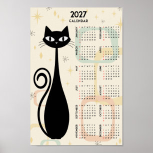 Atomic Retro Black Cat Mid Century 2027 Kalender Poster