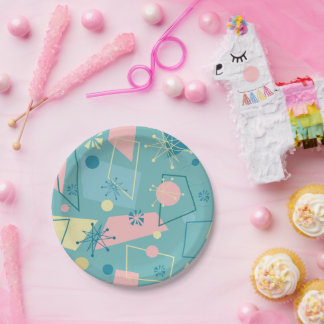 Atomic Retro der 1950er Jahre in Aquamarin und ros Pappteller