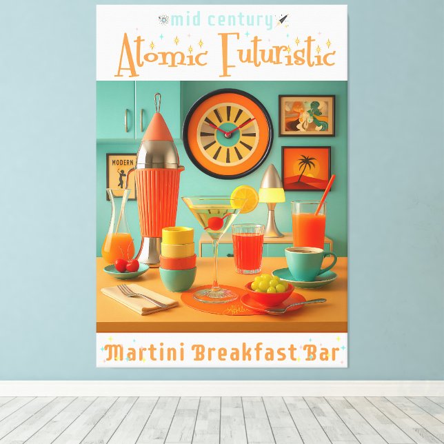 Atomic Retro Futuristic Martini Breakfast Bar Leinwanddruck (Insitu (Holzboden))