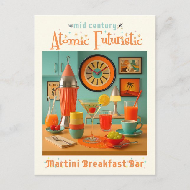 Atomic Retro Futuristic Martini Breakfast Bar Postkarte (Vorderseite)