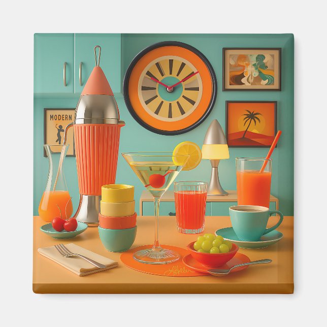 Atomic Retro Futuristische Martini Frühstücksbar Magnet (Vorne)